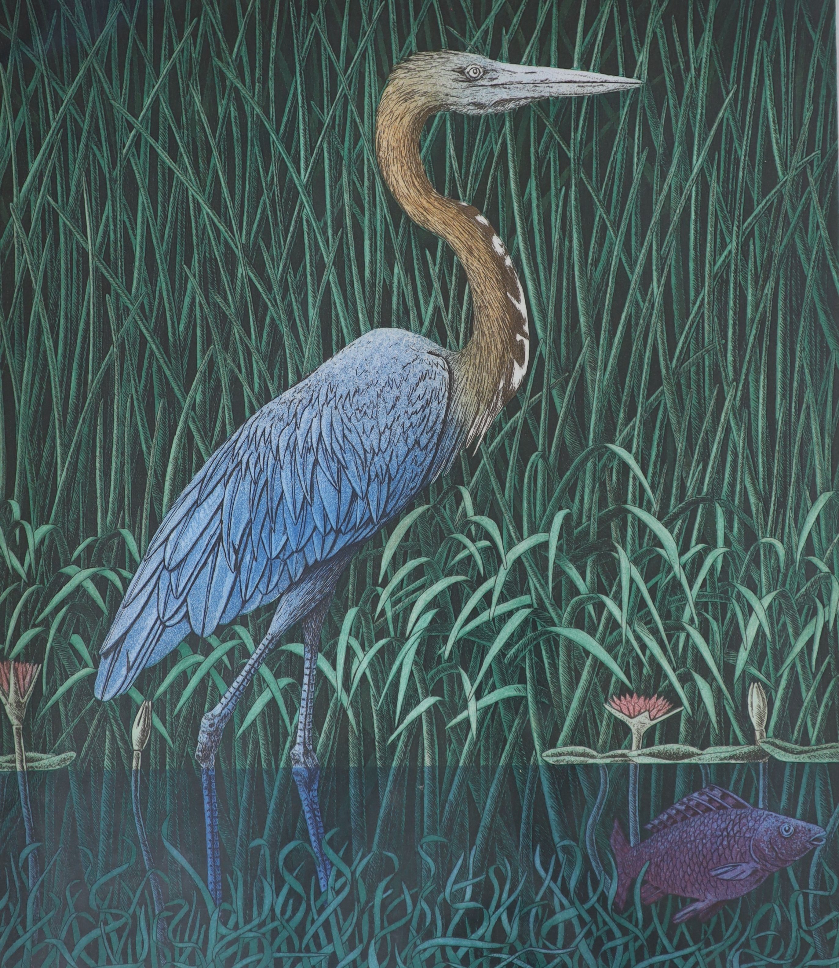 Mark Millmore (b.1956), pair of limited edition prints, Flamingo and Heron, signed in pencil, 157/200, 48 x 41cm